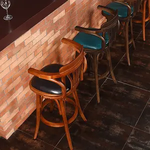 Fabrik Industrie möbel Retro Vintage Barhocker Gebogenes Holz Walnuss Farbe Hohe Rückenlehne Drehbarer Bar stuhl