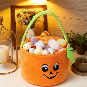 Мягкие милые пустые ведерки для Хэллоуина с аппликацией в виде тыквы, с возможностью индивидуальной печати, для конфет - Product Image 1