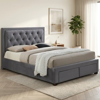 Lit plateforme moderne avec rangement sous le lit, en tissu simili cuir, taille King & Queen, cadre en bois durable