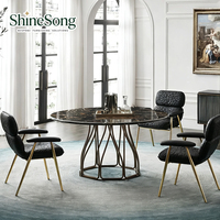 Ensemble de table à manger ronde de luxe en marbre, plateau en marbre naturel, base artistique, table de salle à manger moderne pour villa, hôtel, projet