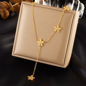 Flower Chain Tassel Necklace Gold Plated Stainless Steel Simple Fashionable Korean Style Accessory Jewelry - Product Image 1