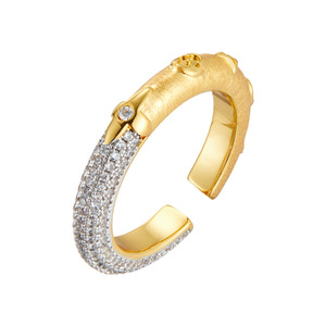 Two Tone Gold Brushed Open <b>Ring</b> Half Circle Micro Paved Zircon Adjustable For Women Index <b>Finger</b> - Product Image 5
