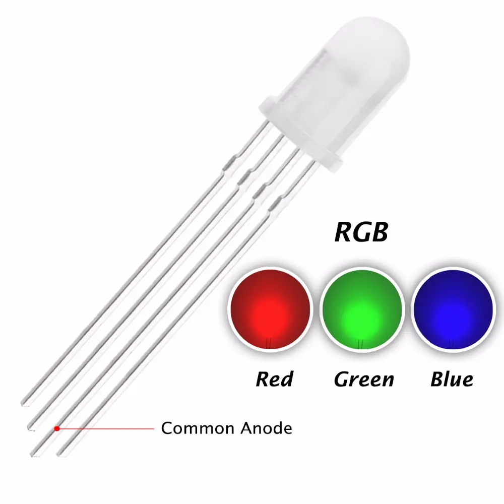 ضوء ليد ثلاثي الألوان Jstroni 4 pins 5mm rgb led diode مع عدسة موزعة موزعة مع 4 مسامير F5
