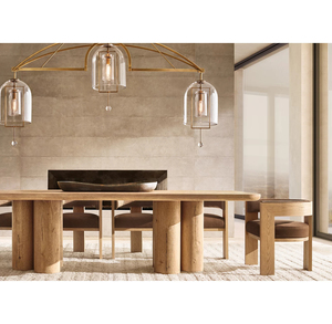 Mesa de Comedor Rectangular de Madera de Roble Estilo Oslo con Base Cilíndrica, Mueble Escultural para Proyectos de Villas y Hoteles Modernos - Product Image 1