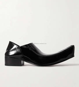 Chaussures Derby Oxford unisexes de luxe à bout carré allongé et exagéré en cuir de veau pour hommes, mocassins Romeo à talon pliable en cuir verni - Product Image 5