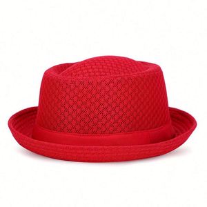 Sombrero de paja plegable para hombre, estilo Pork Pie, transpirable, con visera plana, ideal para viajes, venta al por mayor, estilo británico, de malla, para verano. - Product Image 2