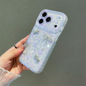 เคสโทรศัพท์ใสประดับโบว์วิบวับหรูหรา ประดับด้วยเพชรและกลิตเตอร์ สำหรับ iPhone 14 15 16 17 18 Pro Max สำหรับสุภาพสตรี - Product Image 4