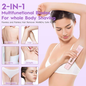 Rasoir électrique 2-en-1, <span class=keywords><strong>tondeuse</strong></span> intime pour femmes, acier inoxydable, étanche, alimenté par batterie, lavable, visage, jambes, aisselles, zone pubienne - Product Image 6