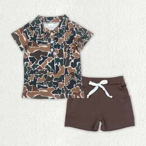 Vêtements d'été pour enfants en gros, ensemble de 2 pièces, polo et short à imprimé camouflage - Product Image 6