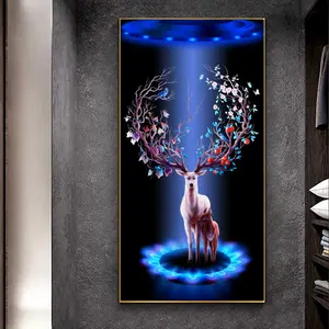 Un wapiti rose avec bébé wapiti animal art mural cerf peinture photo impression sur toile et affiche pour décor maison chambre et bureau