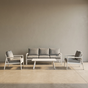 Ensemble de canapés d'extérieur de luxe moderne avec structure en aluminium blanc et coussins gris imperméables pour villa, jardin et terrasse de resort - Product Image 4
