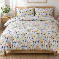 Tissu en coton à imprimé floral, fleurs blanches, roses, jaunes, bleues, feuilles grises et bleues pour la literie, la housse de couette, les rideaux, le quilting, la couture
