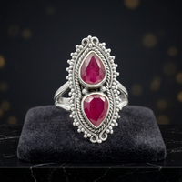 Bague unisexe en argent sterling 925 massif avec sertissage clos, design unique, rubis et pierre facettée, faite à la main, cadeau pour mariage et fête, plaqué argent