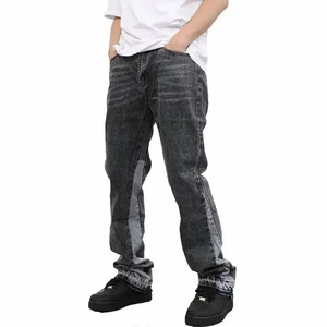 Vaqueros de mezclilla vintage para hombre, estilo patchwork, corte acampanado, pierna ancha, corte ajustado, color negro, estilo hip hop, streetwear, pantalones de mezclilla sueltos tipo lápiz - Product Image 2