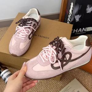 Nouvelles baskets compensées en cuir marron pour femme, style automne, à double lacet, décontractées, type German Trainer, semelle souple - Product Image 4