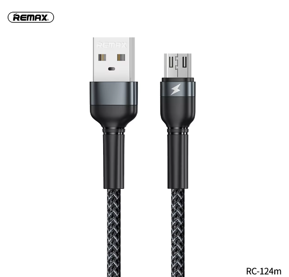 Remax RC-124m 1M Braided Round Micro USB Interface 2.4A Fast Charging USB Data Cable for Devices
