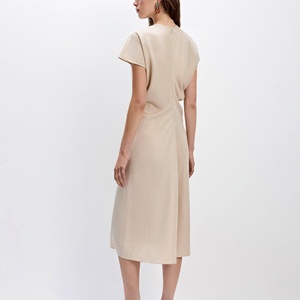 Robe trapèze en coton pour femme, à manches courtes, taille plissée, respirante, écologique, pour un usage quotidien - Product Image 2