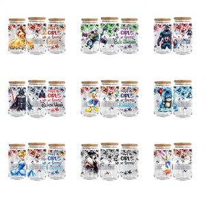 Enveloppes pour tasses en verre de haute qualité 16oz, en PET, avec décalcomanies UV DTF, motifs de dessins animés, lavables et imperméables pour mugs et tasses - Product Image 1