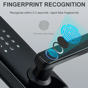 قفل باب ذكي رقمي ببصمة الإصبع فضي اللون للمنازل، يعمل عبر تطبيق Tuya WIFI وTTlock، مع لوحة مفاتيح ورمز وقفل رقمي - Product Image 2