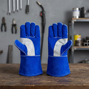 Guantes de Seguridad de Cuero Azul de 14 Pulgadas con Puño Recto Resistentes al Calor y a la Abrasión - Product Image 3
