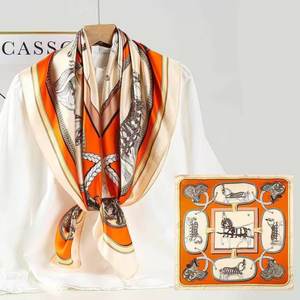 ผ้าพันคอไหมลายดอกไม้ พรีเมียม 90x90 ซม. ผ้าพันคอไหมทวิลล์ สไตล์ชาติพันธุ์ ผ้าพันคอป้องกันแสงแดดสำหรับฤดูร้อน <span class=keywords><strong>เครื่อง</strong></span>ประดับแฟชั่น - Product Image 4