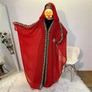2022 new arrival women loose style elegant robe Arabic&Muslim&Dubai batwing sleeves chiffon long dress patchwork elegant style