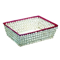 Groene geweven brood- en fruitmand, rechthoekig, van natuurlijk palmblad, servies opbergbak met handvatten, fabrieksprijs