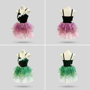 Costume de tutu romantique pour filles, robe de ballet en tulle superposé dégradé, avec accents floraux, tenue de danse de scène pour fée et sirène - Product Image 1