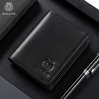 Dompet Kulit Asli Buatan Tangan SCHLATUM untuk Pria, RFID Slim Wallet Vintage dengan Penutup Terbuka, Klip Uang Kasual Kapasitas Besar, Kulit Sapi Pendek