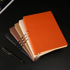 Cuaderno de cuero Pu A5 básico personalizado, diario, 100 hojas, 200 páginas, cuadernos de papel rayados con portalápices