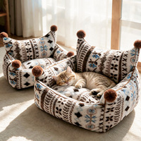 Lit d'angle géométrique pour animaux de compagnie style bohème avec pompons, canapé chaud pour petits chiens et chats, collection automne-hiver, vente en gros, OEM