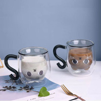 Tasse à café en verre borosilicate de haute qualité, nouveau style chat, double paroi, couleur grise, capacité 250 ml, fabriquée en usine depuis 41 ans