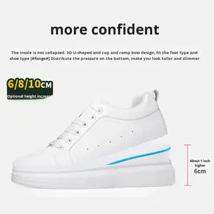 Zapatos Casuales de Malla Blanca con Aumento Invisible de Altura de 8CM para Hombre, con Punta Poco Profunda, Cordones, Suela Gruesa, Moda Juvenil, Versátiles - Product Image 2