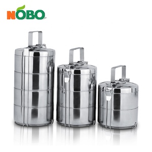 Boîte à Lunch en acier inoxydable, cercueil de stockage des aliments, avec compartiments, boîtes de rangement de forme ronde et bacs pliables, <span class=keywords><strong>NOBO</strong></span> brillant - Product Image 1