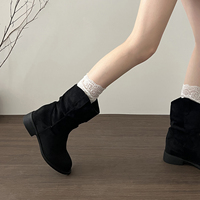 Bottines à bout rond et talon carré en daim pour femme, style western, avec découpe en V et languette repliable, 3 couleurs.
