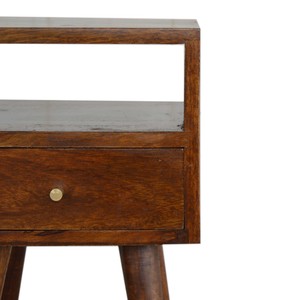 Solid Wood <b>Mini</b> Nightstand 1 Drawer 1 Open Slot Chestnut Brown Bedside <b>Table</b> Storage - Product Image 5