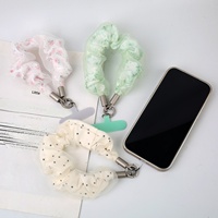 Porte-clés en polyester fait main de style coréen, en maille florale, type scrunchie, avec attache pour cheveux en dentelle pour femme, breloque de sac et cordon de suspension