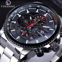 Luxus für Forsining Edelstahl Armbanduhr Beliebte Sport Drei Zifferblatt Kalender Display Neuankömmling 22mm Band Breite Glas Durchmesser