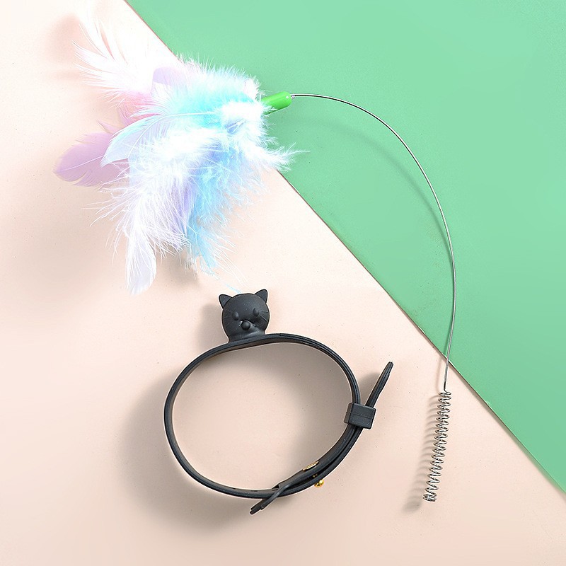 Black - Collar Cat Toy (Feathers Random)