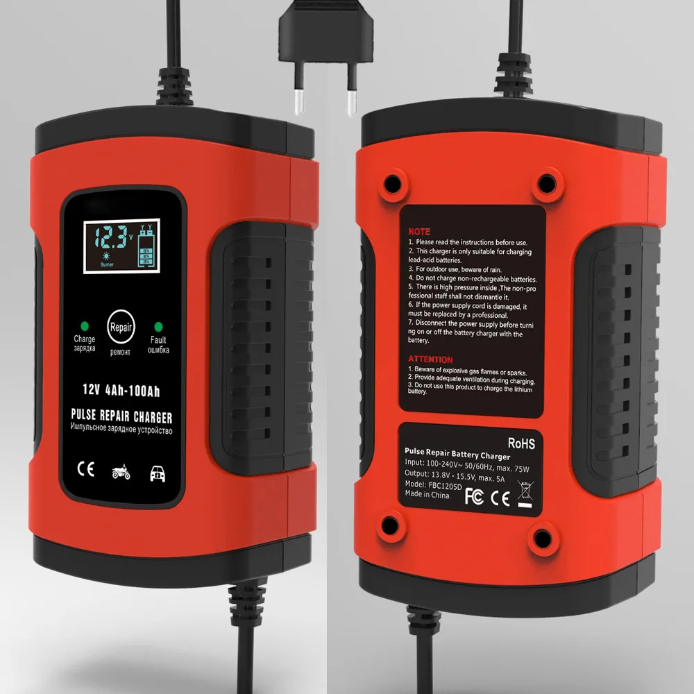 Custom Uk Au Eu Us Plug Automatische 12V Slimme Batterijlader Met Lcd-Display Loodzuur Batterijlader