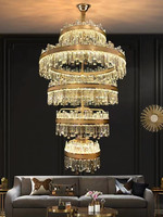 Lustre led en cristal de 5 couches, décoration vintage moderne de luxe, éclairage suspendu d'escalier