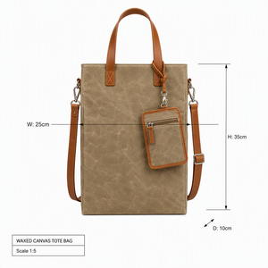 Bolsa Tote Vintage de Lona Encerada com Alças de Couro Crazy Horse, Compartimento para Laptop de 15,<span class=keywords><strong>6</strong></span> Polegadas e Bolso Traseiro Oculto - Product Image 6