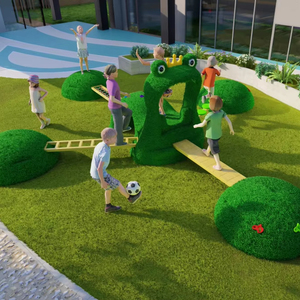 Parcours d'obstacles interactif Kidscamp pour enfants - structure <span class=keywords><strong>de</strong></span> jeu extérieure en bois/PVC/plastique/métal résistante au vent avec toboggans - Product Image 1