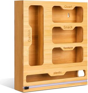 5-trong-1 nhà bếp bằng gỗ ngăn kéo tổ chức với lá nhựa bọc Dispenser chủ tre Ziplock túi lưu trữ tổ chức - Product Image 1