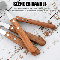 Fourchette à aliments en acier inoxydable à manche en bois de 4 pouces-Finition polie miroir, conception et marque personnalisées, remise en gros disponible