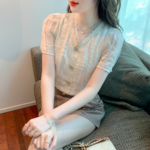 Mùa Hè Áo Phụ Nữ Ngắn Tay Áo V Cổ Ren Áo Sơ Mi Áo Sơ Mi Áo Sơ Mi Áo Sơ Mi Nữ Áo Cánh Nữ Áo Sơ Mi - Product Image 5