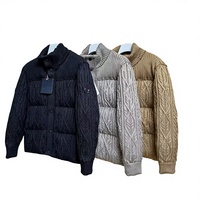 Blouson bomber en duvet d'oie blanc, style anglais, col montant, en tricot épais torsadé, patchwork, pour le printemps, en nylon et laine, transfrontalier
