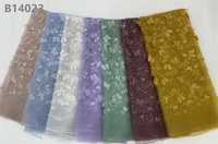 Tissu en dentelle maille élastique 100 % polyester CHOCOO de haute qualité, brodé de papillons 3D nigériens et de perles, avec sequins pêche