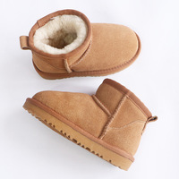 Bottes de neige courtes classiques pour enfants, modèle parent-enfant, en fausse fourrure de mouton véritable, chaudes, épaisses et antidérapantes pour garçons et filles