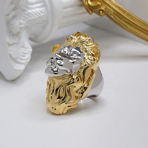Men's 925 Sterling Silver Lion Head Ring - Textured Diamond Cut Band, Size 9